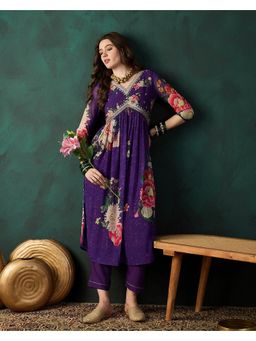 Gahan - Purple Zari Sequence Embroidered Alia Cut Kurta with Pant