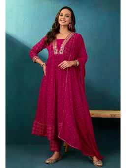 Gahan - Rani Georgette Zari Sequence Embroidery with Printed Kurta with Pant & Dupatta