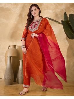 Gahan - Orange Georgette Zari Sequence Cording Embroidered Kurta with Pant & dupatta