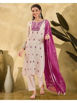 Gahan - Purple Camric Thread Embroidered Kurta with Pant & Dupatta