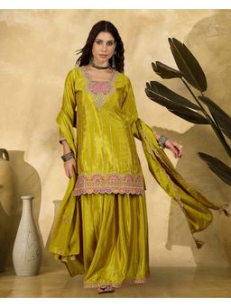 Gahan - Green Zari Sequence Thread Cording Embroidered Kurta with Palazzo & Dupatta