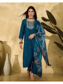 Gahan - Blue Rayon Sequence Thread Cording Embroidered Kurta with Pant & Dupatta