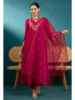 Gahan - Rose Vichitra Zari Sequence Thread Embroidered Kurta with Pant & Organza Dupatta