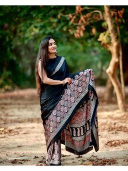 Gahan - White Printed Satin Saree with Unstitched Blouse