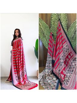 Gahan - Red Bandhej Print Satin Saree with Unstitched Blouse