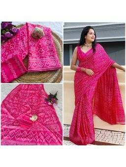 Gahan - Pink Bandhani Print Satin Saree with Unstitched Blouse