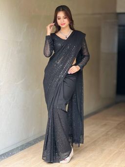 Gahan - Black Georgette Sequin Party Wear Saree with Unstitched Blouse