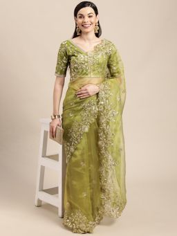 Gahan - Green Organza Saree with Unstitched Blouse