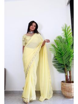 Gahan - Yellow Chiffon Embroidery Work Saree with Unstitched Blouse