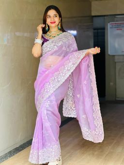 Gahan - Lavender Organza Saree with Work Unstitched Blouse