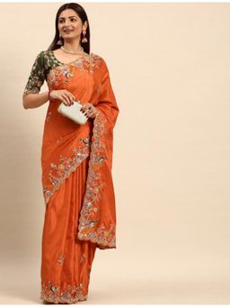 Gahan - Orange Soft Silk Saree with Contrace Unstitched Blouse