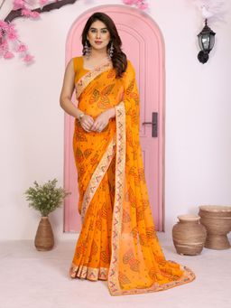 Gahan - Yellow Georgette Bandhej Prints Saree with Unstitched Blouse