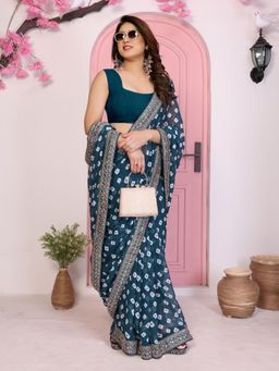 Gahan - Teal Georgette Bandhej Prints Saree with Unstitched Blouse