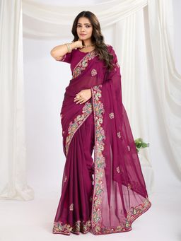 Gahan - Wine Silk Saree with Work Unstitched Blouse