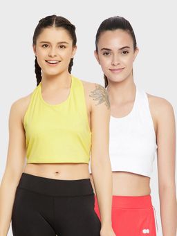 Clovia - Padded Active Crop Top With Halter Neck Multi-Color (Pack of 2)