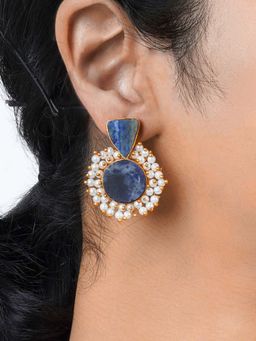 Teejh - Preeti Blue Stone And Pearl Earrings