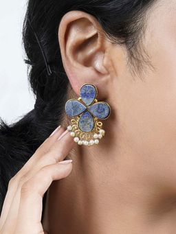 Teejh - Arisha Blue Stone And Pearl Earrings
