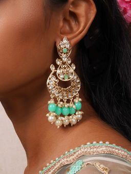 Teejh - Urveeja Mint Green Gold Enamel Earrings