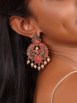 Teejh - Hanseeka Magenta Gold Enamel Earrings