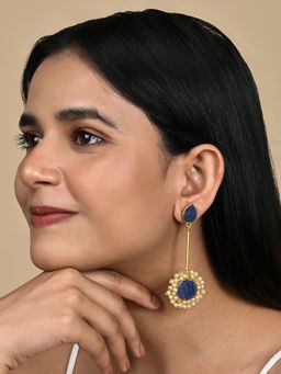 Teejh - Atiksha Navy Blue Pearl And Stone Earrings