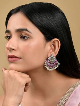Teejh - Nimrat Magenta Stone Silver Oxidised Earrings