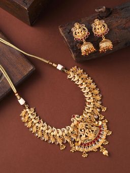 VIRAASI - Gold Plated Goddess Laxmi Temple Necklace Jewellery Set