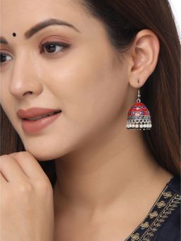 VIRAASI - Floral Enamelled Oxidised Jhumka Earrings