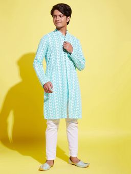 Vastramay - Boys Blue & White Kurta with Pant (Set of 2)