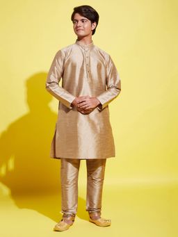 Vastramay - Boys Rose Gold Silk Blend Kurta with Pyjama (Set of 2)
