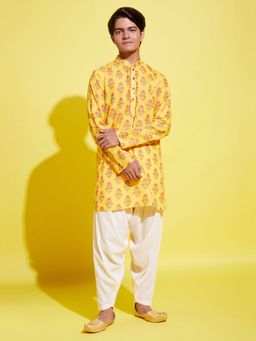 Vastramay - Boys Mustard & Cream Kurta with Patiala Salwar (Set of 2)