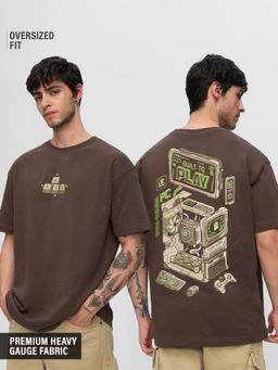 The Souled Store - Originals : Built To Play Men Oversized T-Shirt Brown