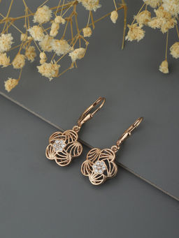 Carlton London - 925 Sterling Rose Gold Floral Shaped Drop Earrings