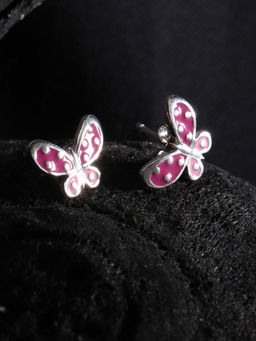 Carlton London - 925 Sterling Silver Pink Toned Butterfly Shaped Enamel Studs