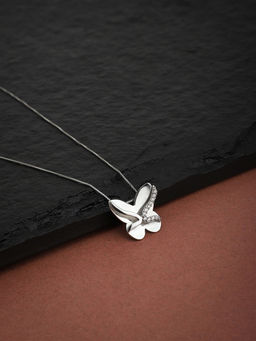 Carlton London - 925 Sterling Silver CZ Studded Butterfly Shaped Necklace