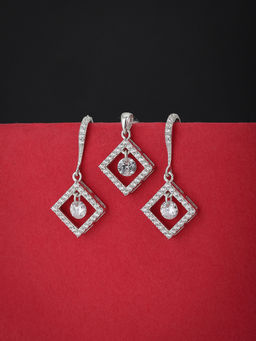 Carlton London - 925 Sterling Silver CZ Studded Pendant with Earrings