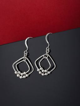 Carlton London - 925 Sterling Silver Diamond Shaped Rhodium Plated Drop Earrings