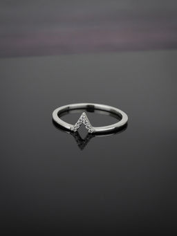 Carlton London - 925 Sterling Silver Women Rhodium-Plated V-Shaped CZ-Studded Finger Ring