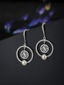 Carlton London - 925 Sterling Silver CZ-Studded Circular Drop Earrings