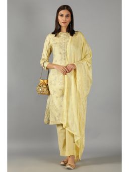 Barara Ethnic - Lime Yellow Floral Printed Embroidery Kurta