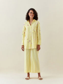 Anantaa by Roohi Trehan - Yellow Botanical Print Cotton Linen Shirt