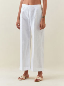 Anantaa by Roohi Trehan - White Striped Broad Hem Pant