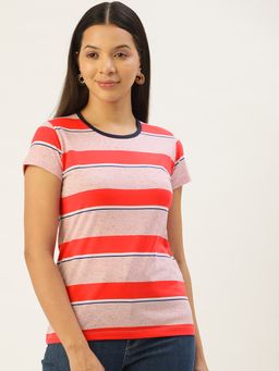 Femea - Round Neck Multi Color Horizontally Striped T-Shirt