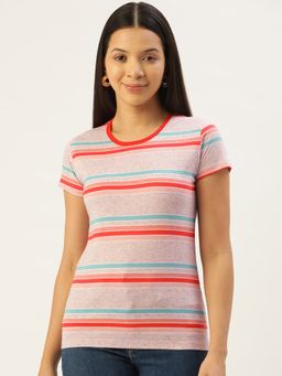 Femea - Round Neck Horizontally Striped Red T-Shirt