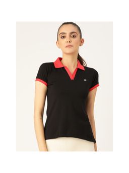 Femea - Women Black Solid Polo Collar T-Shirt