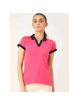 Femea - Women Pink Solid Polo Collar T-Shirt