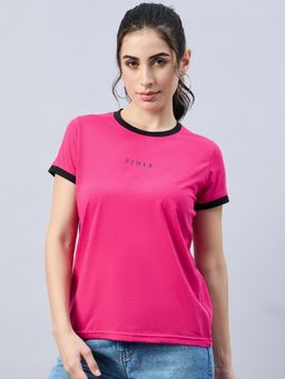 Femea - Typography Printed Round Neck Pink T-Shirt