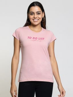 Femea - Women Typography Printed Cotton Pink T-Shirt