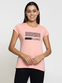 Femea - Typography Printed Cotton Peach T-Shirt