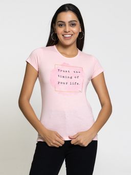 Femea - Women Typography Printed Pink T-Shirt