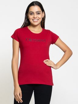 Femea - Typography Printed Cotton Maroon T-Shirt